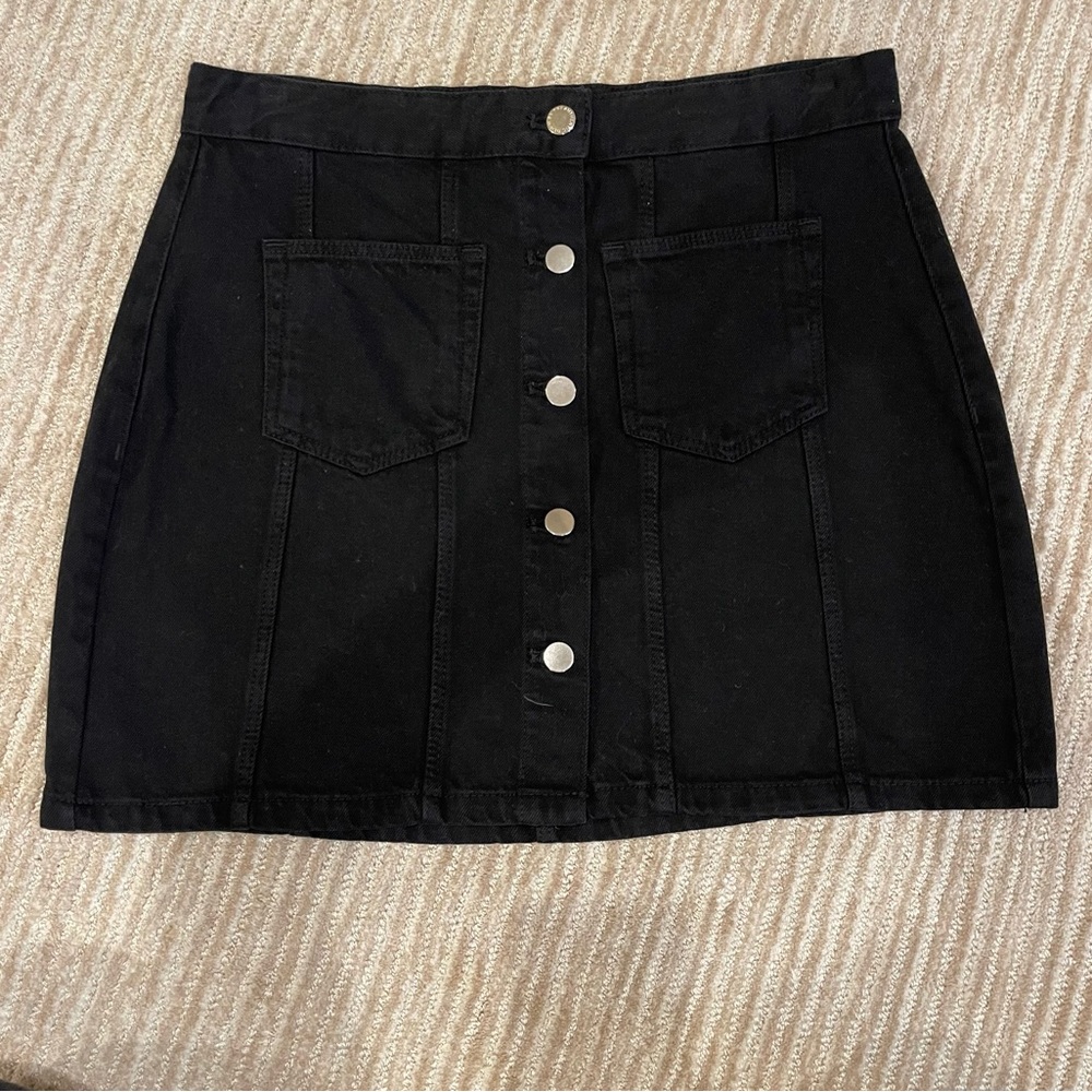 Black Button-Front Mini Skirt
